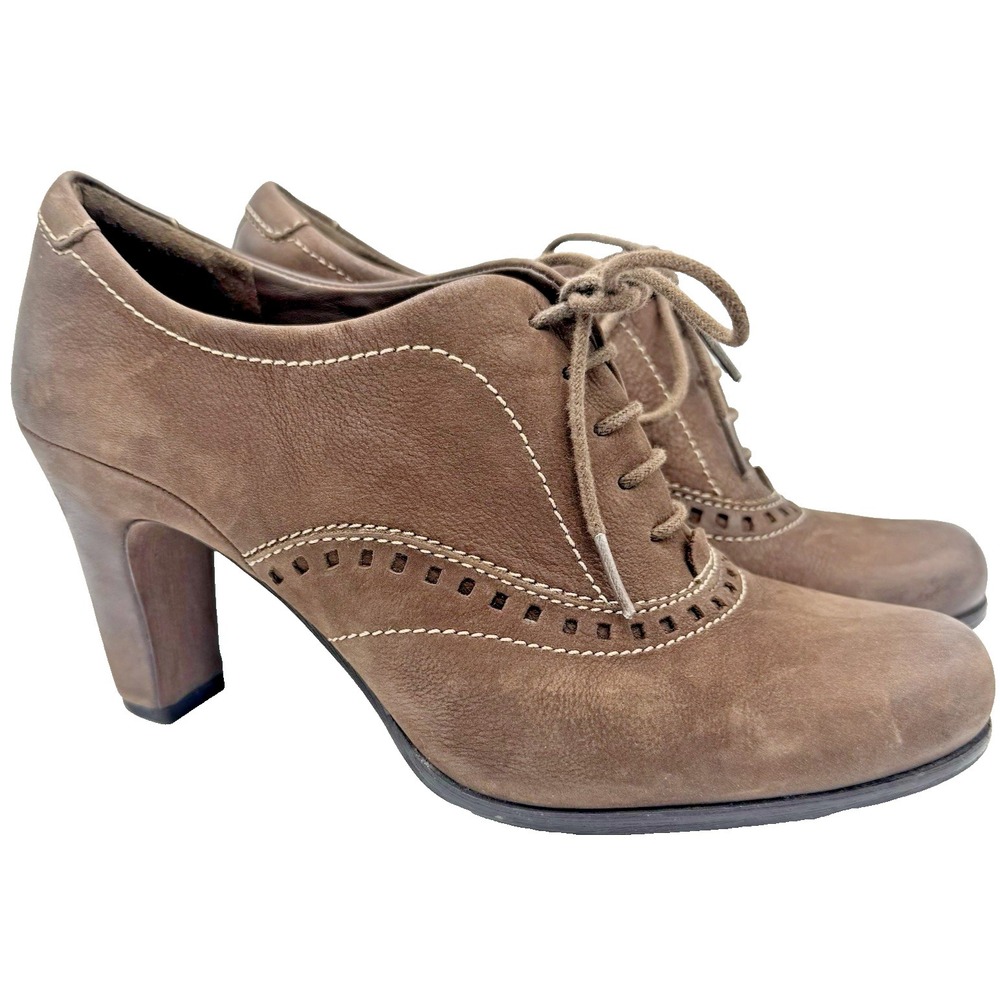 ECCO Womens Brown Leather Lace Up Heels Oxford Shoes Size 40 EU 9 US